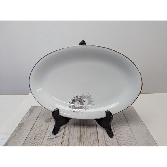 Vintage Kutani Serving Platter 12X8" White & Silver Gray Bursts Japan - Picture 1 of 6